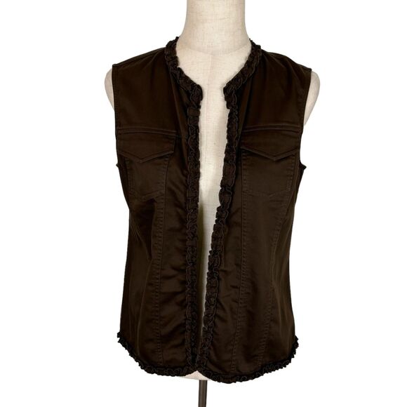 Chico's Additions Brown Western Boho Vest Women’s 1 US Medium Lettuce Hem - Picture 1 of 5
